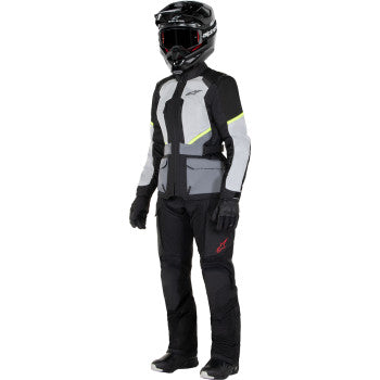Alpinestars Stella Andes Air Drystar® motorcycle jacket in ice gray, dark gray, and black, size XL, with protective design features.