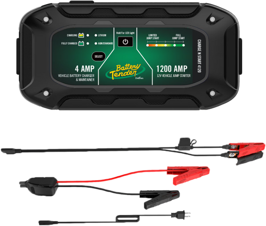 BATTERY TENDER, Battery Tender ChargeStart 4-Amp Battery Charger and 1200 Amp Jump Starter - Part #030-7020-WH