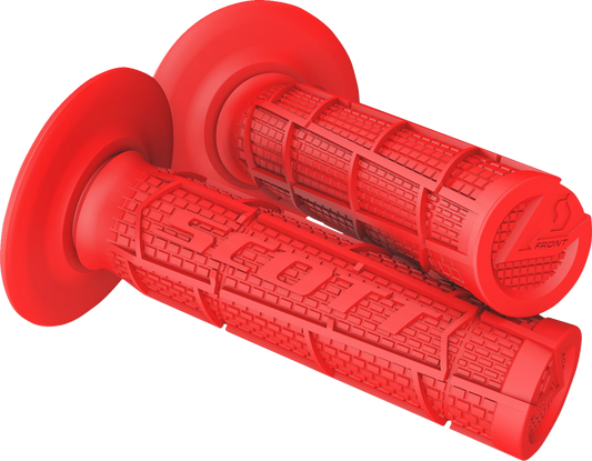 Red Scott Full Waffle grips for engines, featuring textured rubber surface for secure hold, designed by Bill's Exhausts.