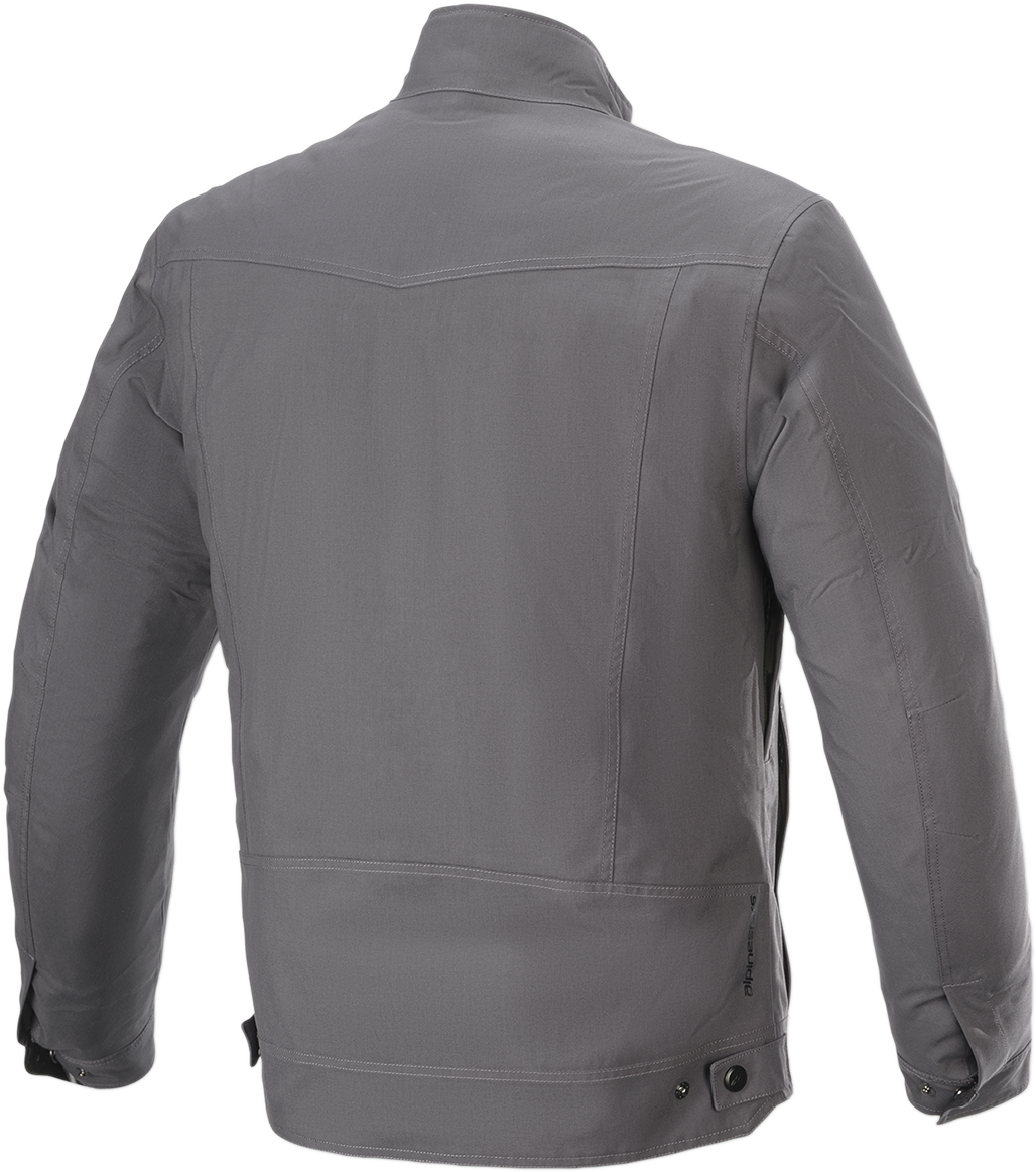 Gray Alpinestars Solano waterproof jacket in 4XL, featuring a hood, front zipper, and waterproof fabric for outdoor protection.