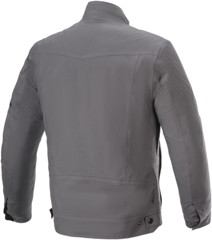 Gray Alpinestars Solano waterproof jacket in 4XL, featuring a hood, front zipper, and waterproof fabric for outdoor protection.