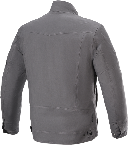 Gray Alpinestars Solano waterproof jacket in 4XL, featuring a hood, front zipper, and waterproof fabric for outdoor protection.