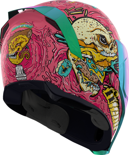 Pink ICON Airflite™ Helmet with Snack Attack design, MIPS® safety system, XS size, featuring aerodynamic shape and ventilation.