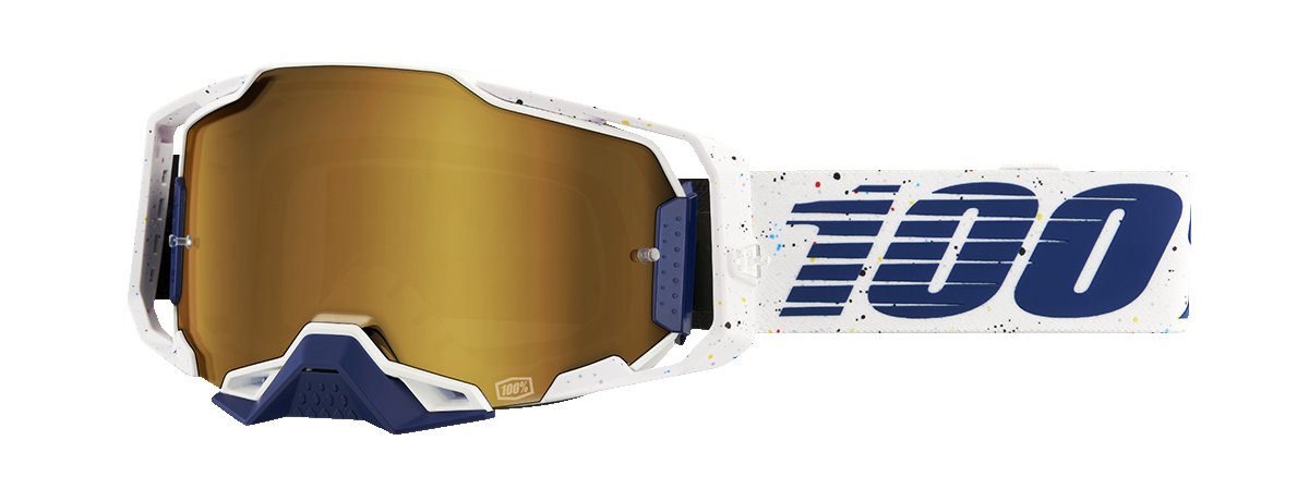 Bill's Exhausts Armega Solis goggles with gold mirror lenses, featuring a sleek design and adjustable strap.