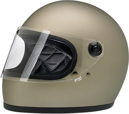 BILTWELL Gringo S helmet in flat titanium color, XS size, with a smooth, rounded design suitable for motorcycle riding.