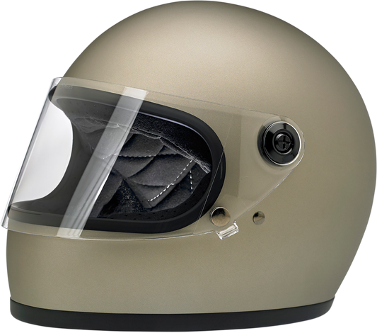 BILTWELL Gringo S helmet in flat titanium color, XS size, with a smooth, rounded design suitable for motorcycle riding.