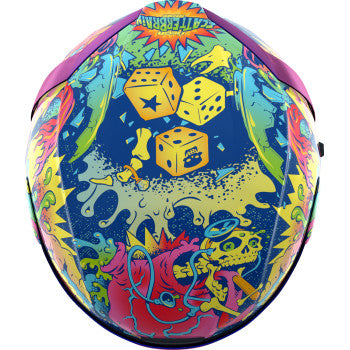 Bill's Exhausts ICON Airform™ Helmet Scatterbrain Purple MIPS® helmet in medium size with a vibrant, colorful design.