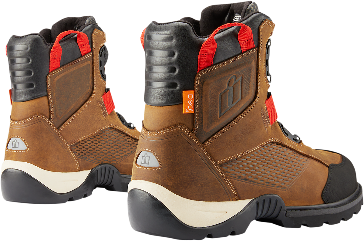 Bill's Exhausts ICON Stormhawk brown boots, size 11.5, rugged leather with sturdy soles and ankle support.