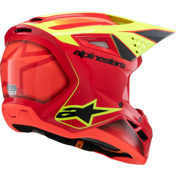 Youth ALPINESTARS SM3 helmet in gloss red, yellow fluo, and black with large size, designed for motorcycling safety.
