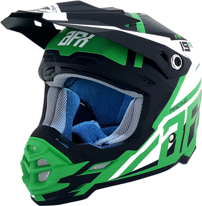 Matte green AFX FX-19R racing helmet in medium size, featuring aerodynamic design and ventilation for high-speed motorsports.