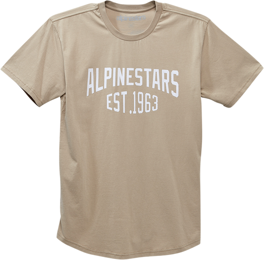 Alpinestars arched premium khaki T-shirt in medium size, featuring a casual fit and stylish design.