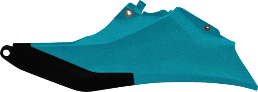 A set of teal and metallic Acerbis side panels for motorcycle body, featuring sleek design and brand-specific styling.