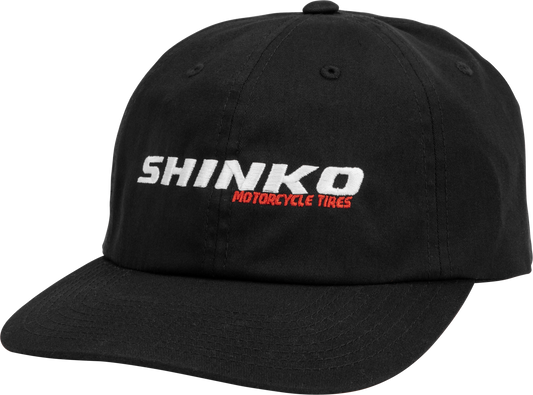 Shinko Black Dad Hat, adjustable classic baseball cap with curved brim and embroidered logo, casual headwear for men.