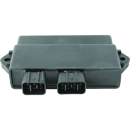 QuadBoss high-performance CDI box for Yamaha YFM350 Warrior, part 495757, showing the black electronic component with wiring.