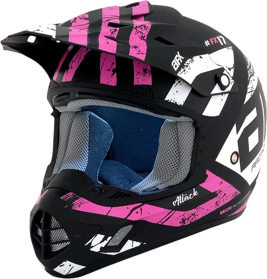 AFX FX-17 Attack helmet in matte black and fuchsia, XL size, with aerodynamic design and clear visor, by Bill's Exhausts