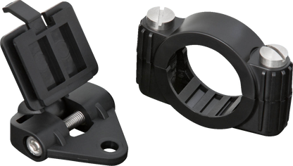 Bill's Exhausts Show Chrome handlebar tire pressure monitor system installed on motorcycle engine for real-time pressure reading.