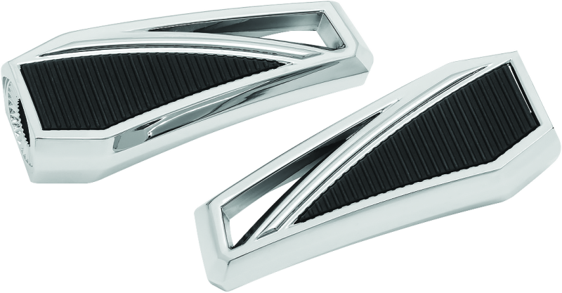 Chrome Kuryakyn Phantom Pegs without adapter mounted on cruiser motorcycle for comfortable footrest.