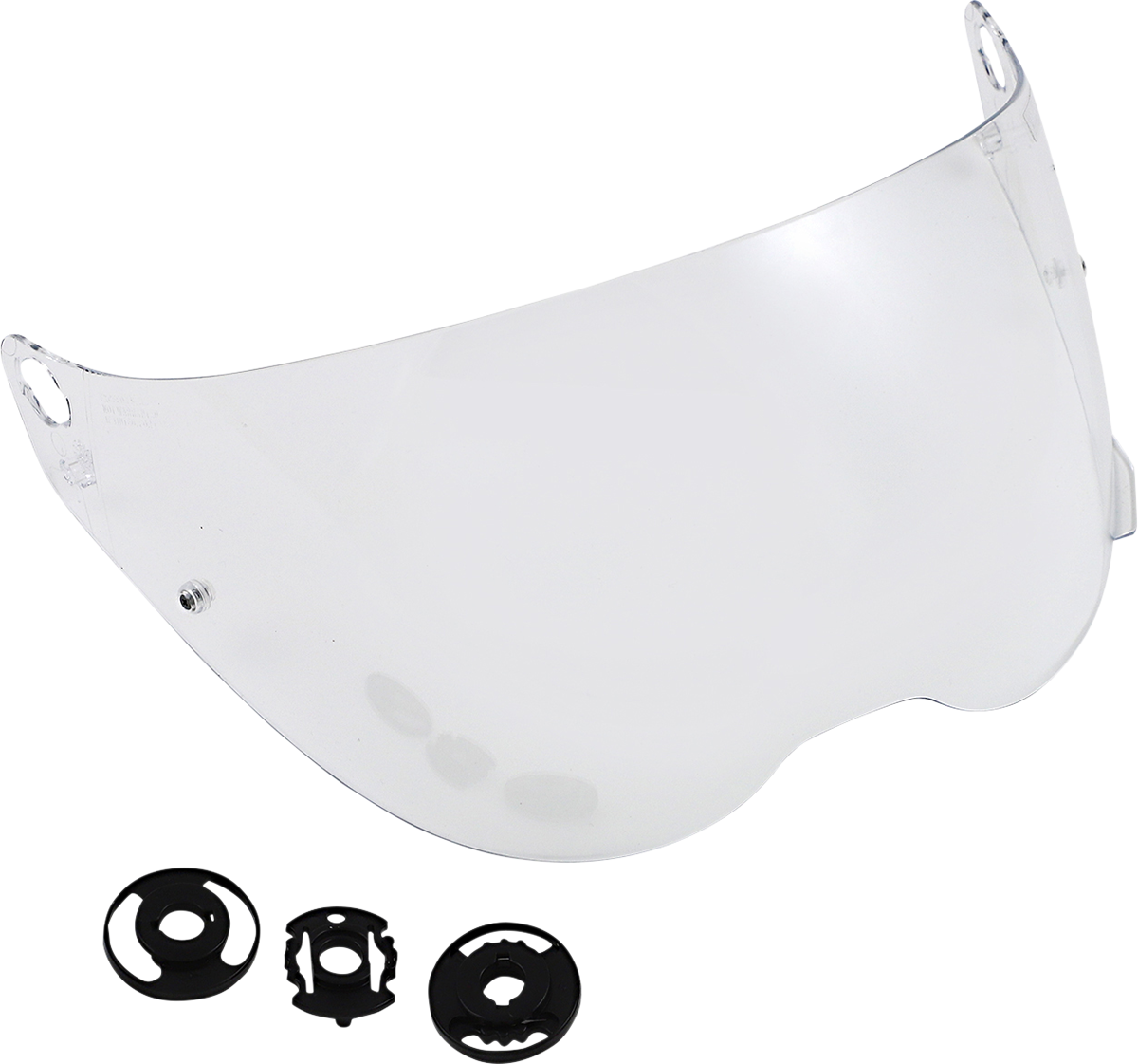 Clear ICON Variant Pro™ Pinlock®-Ready shield for helmets, shown on a helmet part with a transparent, smooth surface.