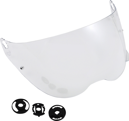 Clear ICON Variant Pro™ Pinlock®-Ready shield for helmets, shown on a helmet part with a transparent, smooth surface.