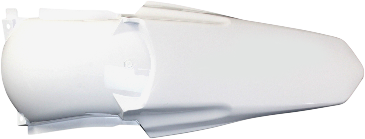 A white Acerbis rear fender for motorcycle, showcasing its shape and mounting points on a clean background.