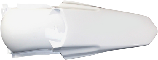 A white Acerbis rear fender for motorcycle, showcasing its shape and mounting points on a clean background.