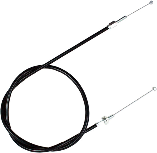 Black vinyl throttle push cable for motorcycles and ATVs by Motion Pro, with metal ends and flexible inner cable.
