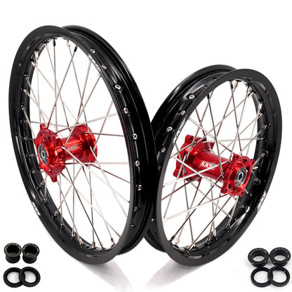 KKE 19 & 16 Spoked Kid's Wheels Rims Set for Kawasaki KX80 KX85 KX100 Red Hubs - Howling Moto