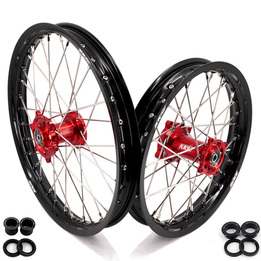 KKE 19 & 16 Spoked Kid's Wheels Rims Set for Kawasaki KX80 KX85 KX100 Red Hubs - Howling Moto