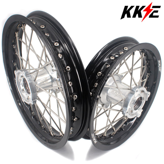 KKE 12 & 10 Kid's Wheels For KTM SX50 2014-2023 For Gas Gas MC50 2021-2024  Mini Bike Silver&Black - Howling Moto