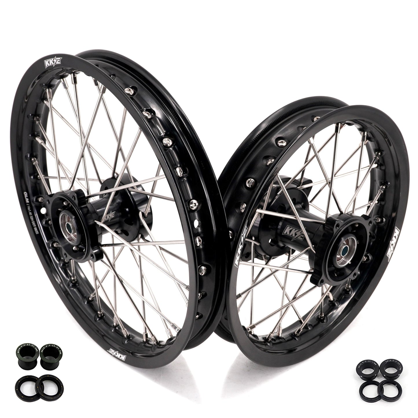 KKE 1.4*14 & 1.6*12 Spoked Kid's Wheels Rims Set for Kawasaki KX65 2000-2024 Black - Howling Moto