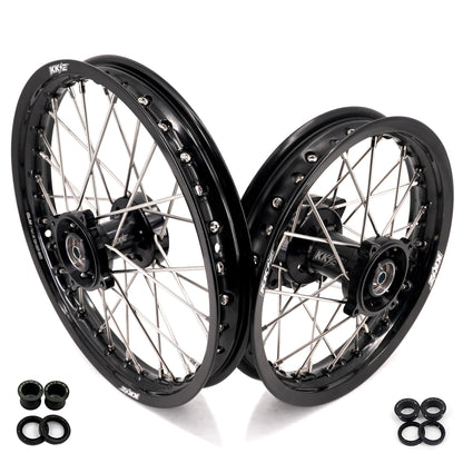 KKE 1.4*14 & 1.6*12 Spoked Kid's Wheels Rims Set for Kawasaki KX65 2000-2024 Black - Howling Moto