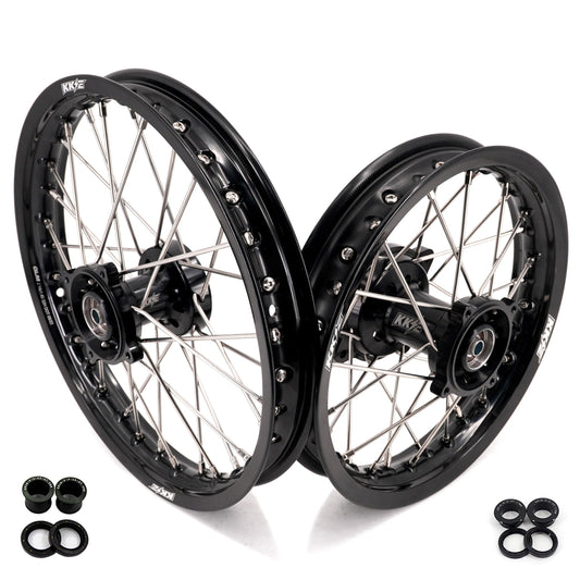KKE 1.4*14 & 1.6*12 Spoked Kid's Wheels Rims Set for Kawasaki KX65 2000-2024 Black - Howling Moto