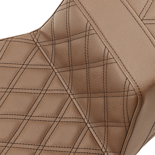 Brown SADDLEMEN Step-Up Seat with full lattice stitch for FL models 2008-2023, extended reach design by Bill's Exhausts.
