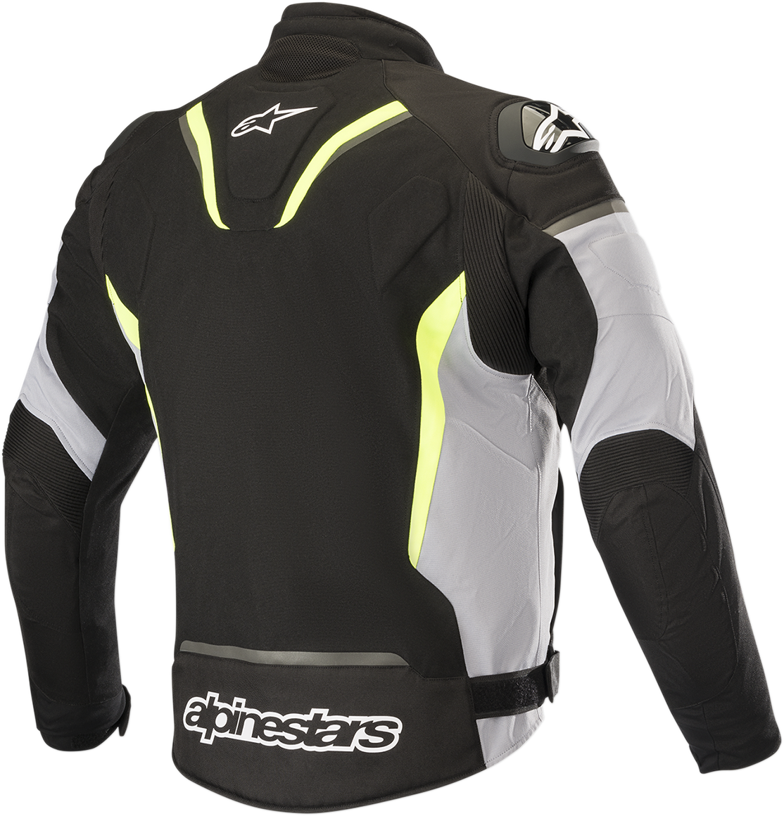 Alpinestars T-GP R v2 motorcycle jacket in black, gray, and yellow, size XL, featuring protective armor and sporty design.