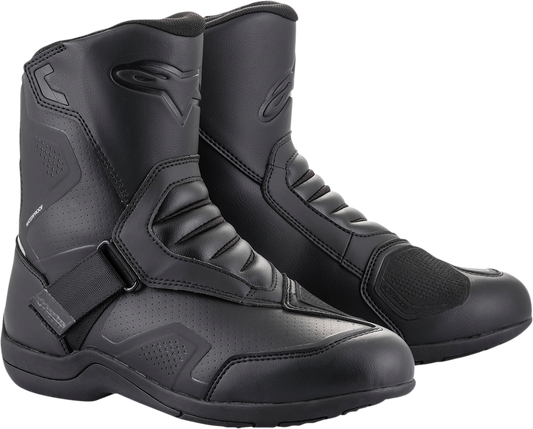 Alpinestars Waterproof V2 Ridge Boots in black, US 10.5, EU 45, showing sturdy leather construction and waterproof design.
