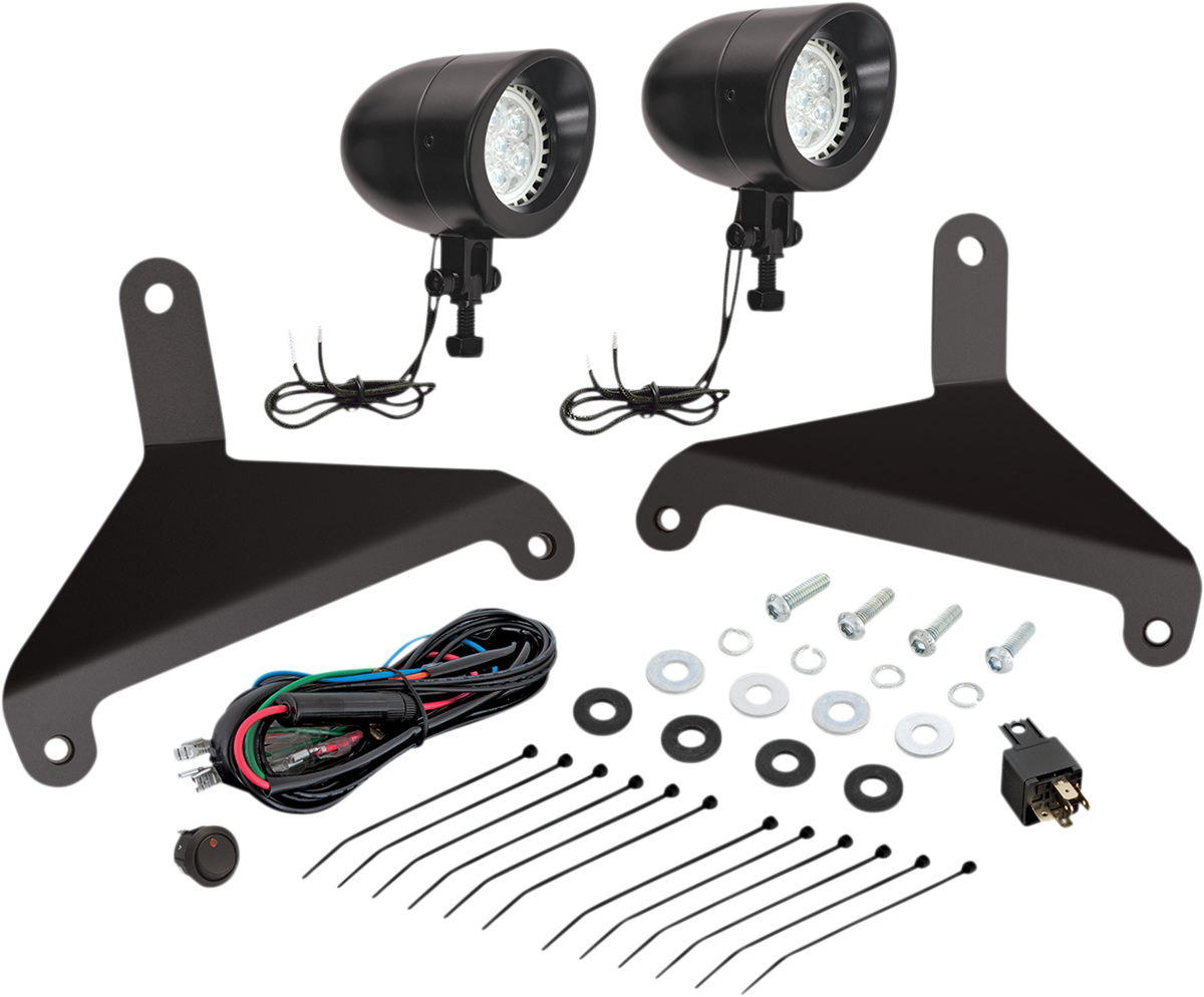 Bill's Exhausts SHOW CHROME LED Driving Light 41-207BK engine part with chrome finish and LED illumination for vehicle lighting.