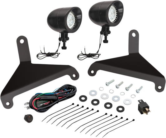 Bill's Exhausts SHOW CHROME LED Driving Light 41-207BK engine part with chrome finish and LED illumination for vehicle lighting.