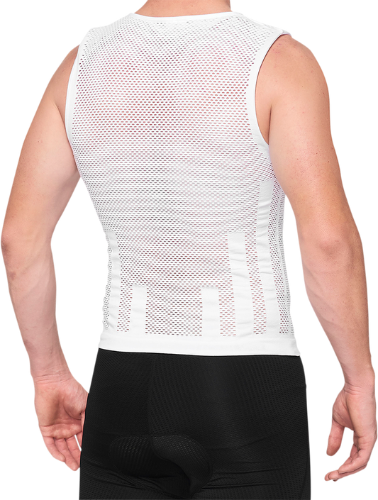 Bill's Exhausts 100% Zephyr Tank Jersey in white, small/medium size, with sleeveless design and lightweight fabric visible.