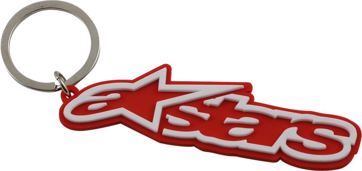 Alpinestars Blaze red and white key fob featuring protective gear design, displayed on a plain background.