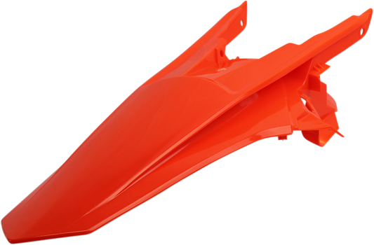 A bright fluorescent orange ACERBIS rear fender for motorcycle, designed for durable body protection and high visibility.