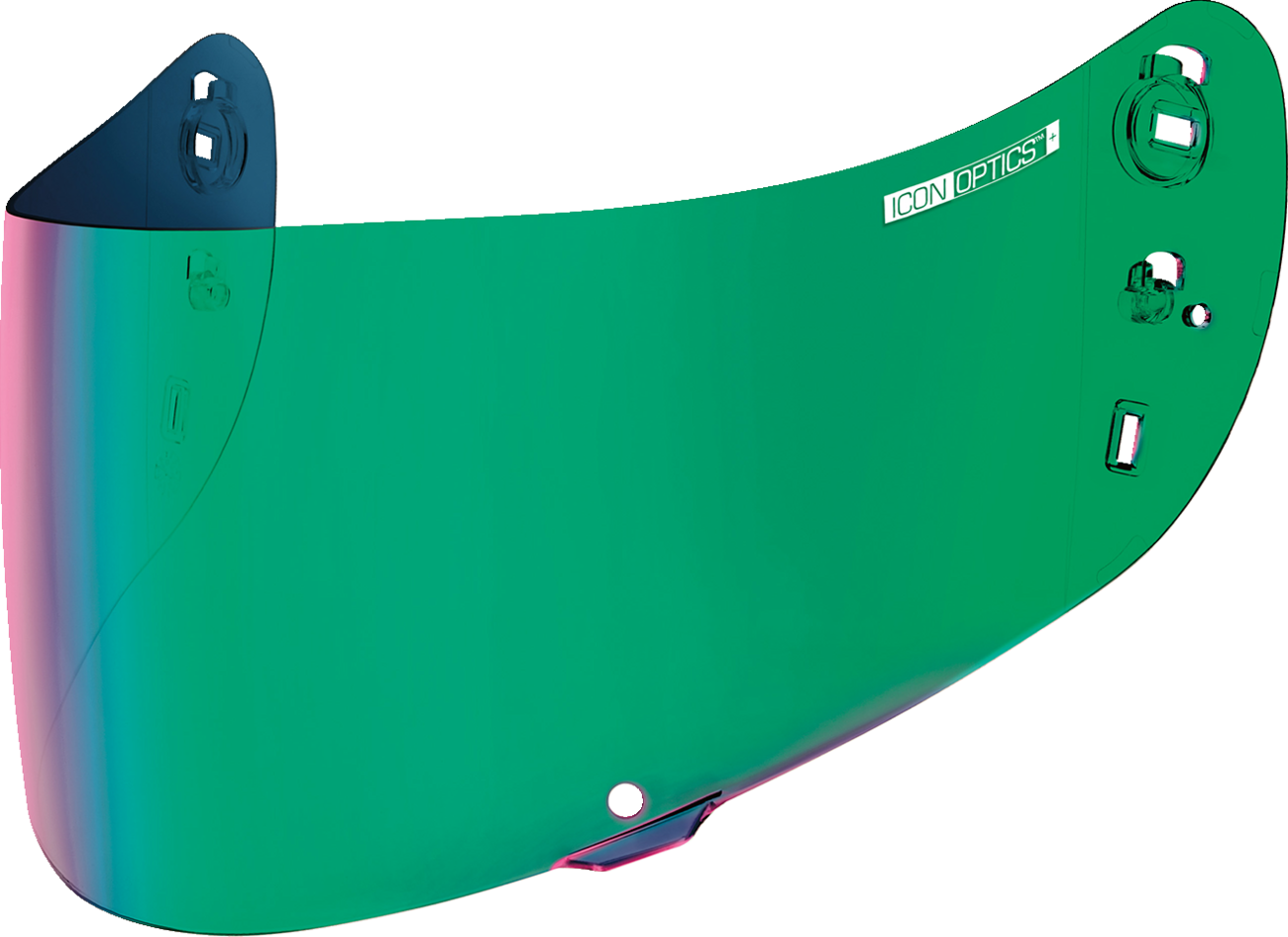 Icon Optics Airframe Pro/Airform/Airmada helmet shield in RST Green, 22.06 size, showing the tinted visor with green tint and clear edges.