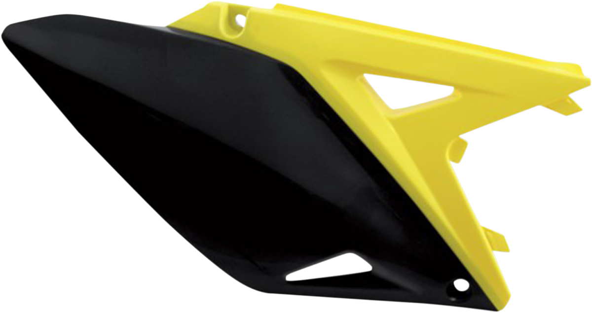 Acerbis black and yellow motorcycle side panels with body design, featuring the Acerbis logo and aerodynamic shape.