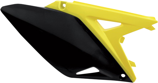 Acerbis black and yellow motorcycle side panels with body design, featuring the Acerbis logo and aerodynamic shape.