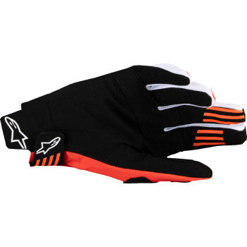 Alpinestars Techstar MX gloves in black and hot orange, XL size, featuring durable motocross glove design and padded knuckles.