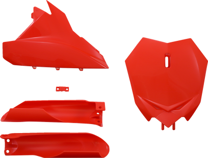 A red Acerbis full replacement motorcycle body kit with sleek panels, designed for optimal fit and style.