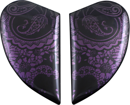 Purple ICON Airform™ side plates with Chantilly Opal design for helmets, compatible with Bill's Exhausts accessories.