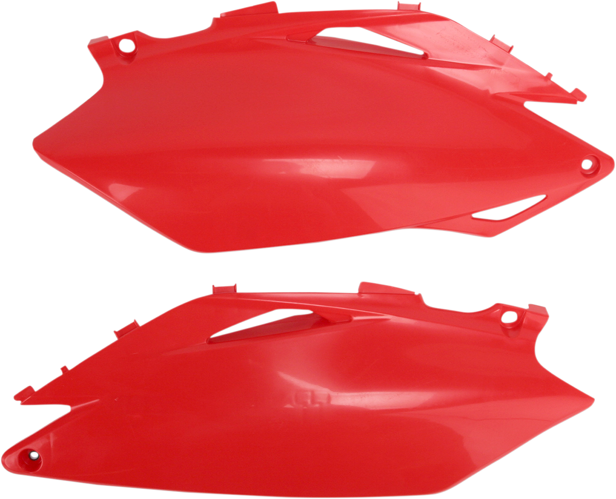 Red ACERBIS side panels for motorcycle body, designed for Bill's Exhausts models, featuring sleek, durable body panel details.