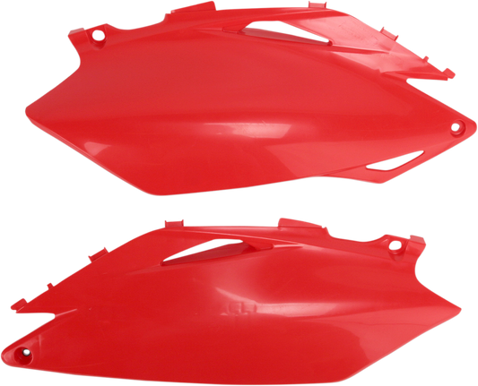 Red ACERBIS side panels for motorcycle body, designed for Bill's Exhausts models, featuring sleek, durable body panel details.