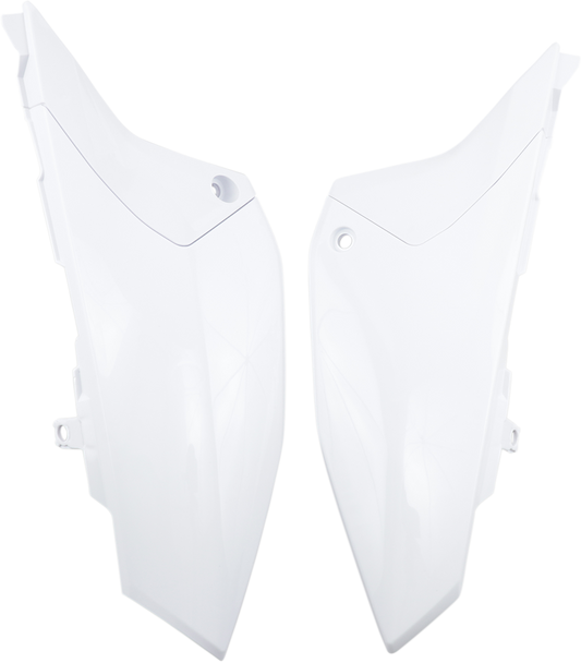 Acerbis white side panels for motorcycle body, featuring sleek design and brand logo, compatible with specific models.
