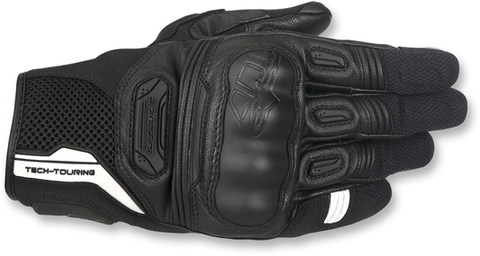Black Alpinstars Highlands Gloves in small size, featuring textured palms and adjustable wrist strap for motorcycle riding comfort.